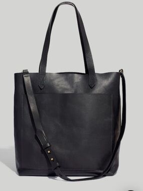 Classic Madewell Black Leather Transport Tote Bag with Detachable Strap